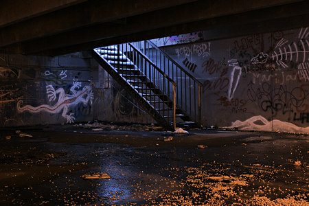 Stairway and graffiti (color)